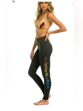 Aviator Nation Charcoal High-Waist Leggings with Rainbow Logo